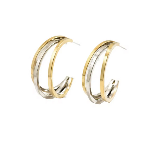 Aretes dos tonos oro + plata