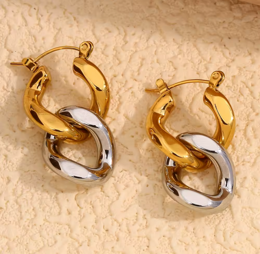 Aretes de eslabones de dos tonos