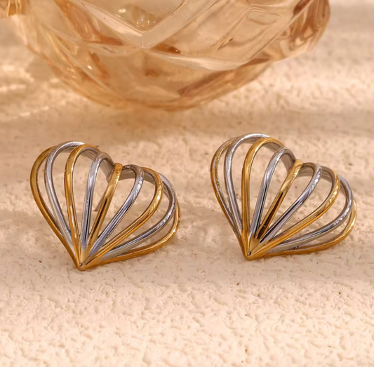 Aretes de corazón inflado dos tonos